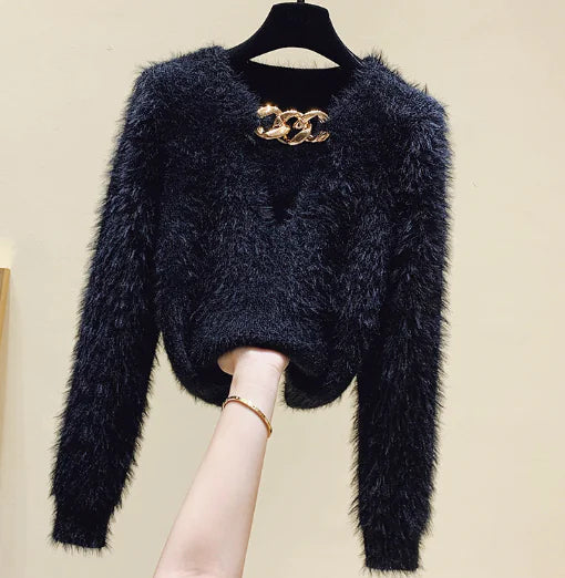 Chic Black Chain Sweater for Women
