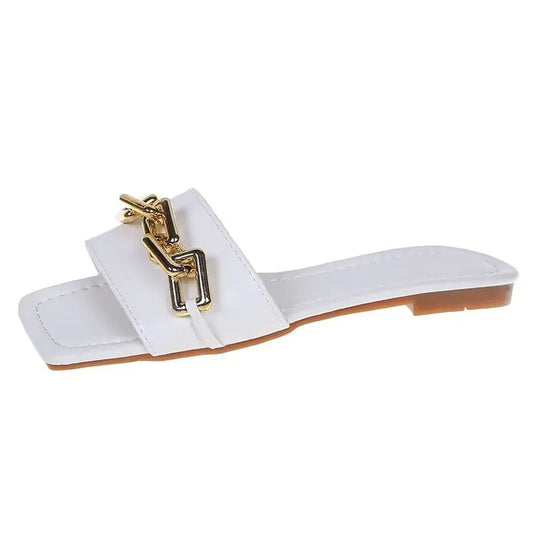 Chic Square-Toe Chain-Link Flats