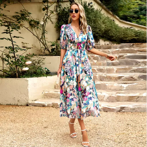 Elegant V-neck Summer Long Dress