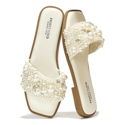 Rosemary WHIT Rhinestone Comfort Slides
