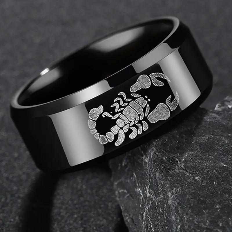 Men's Black Titanium Scorpion Ring - Fashion Accessory