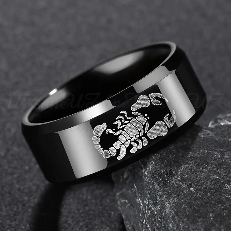 Men's Black Titanium Scorpion Ring - Fashion Accessory